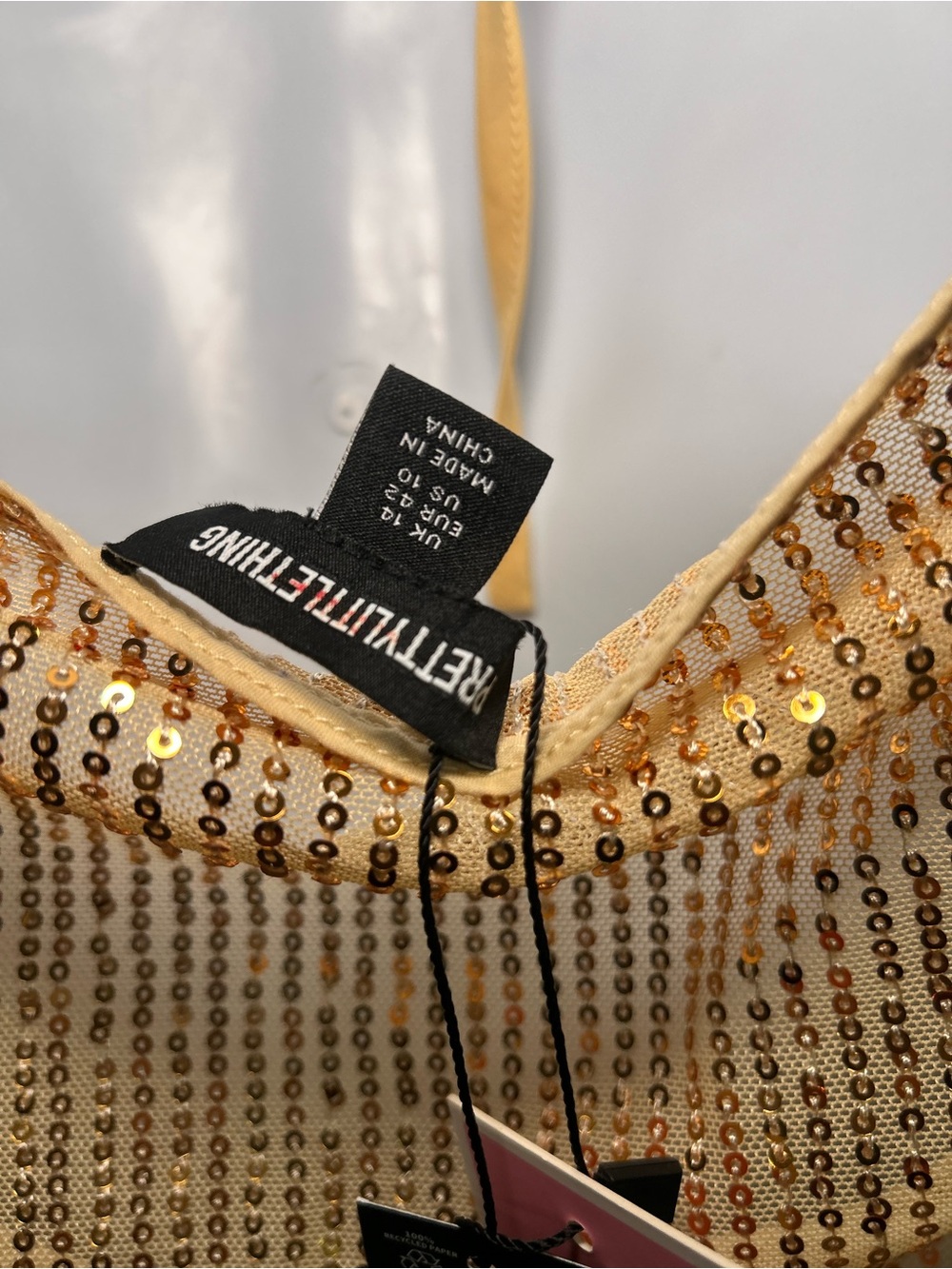 PrettyLittleThing Gold Sequin Strapless Halter Midi Dress - Picture 7 of 8